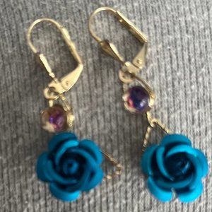 Dangle Blue Rose Earrings